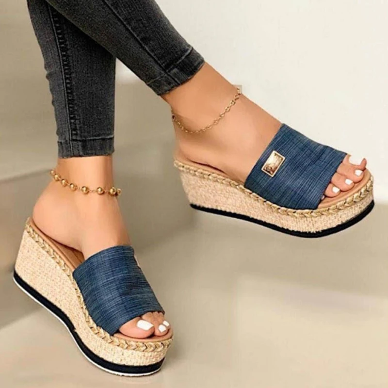 Women Wedges Slippers 2020 Ladies Hemp High Heels Platform Summer Women's Casual Woman Fashion Denim Female Peep Toe Beach Shoes
Women Wedges Slippers 2020 Ladies Hemp High Heels Platform Summer Women's Casual Woman Fashion Denim Female Peep Toe Beach Shoes