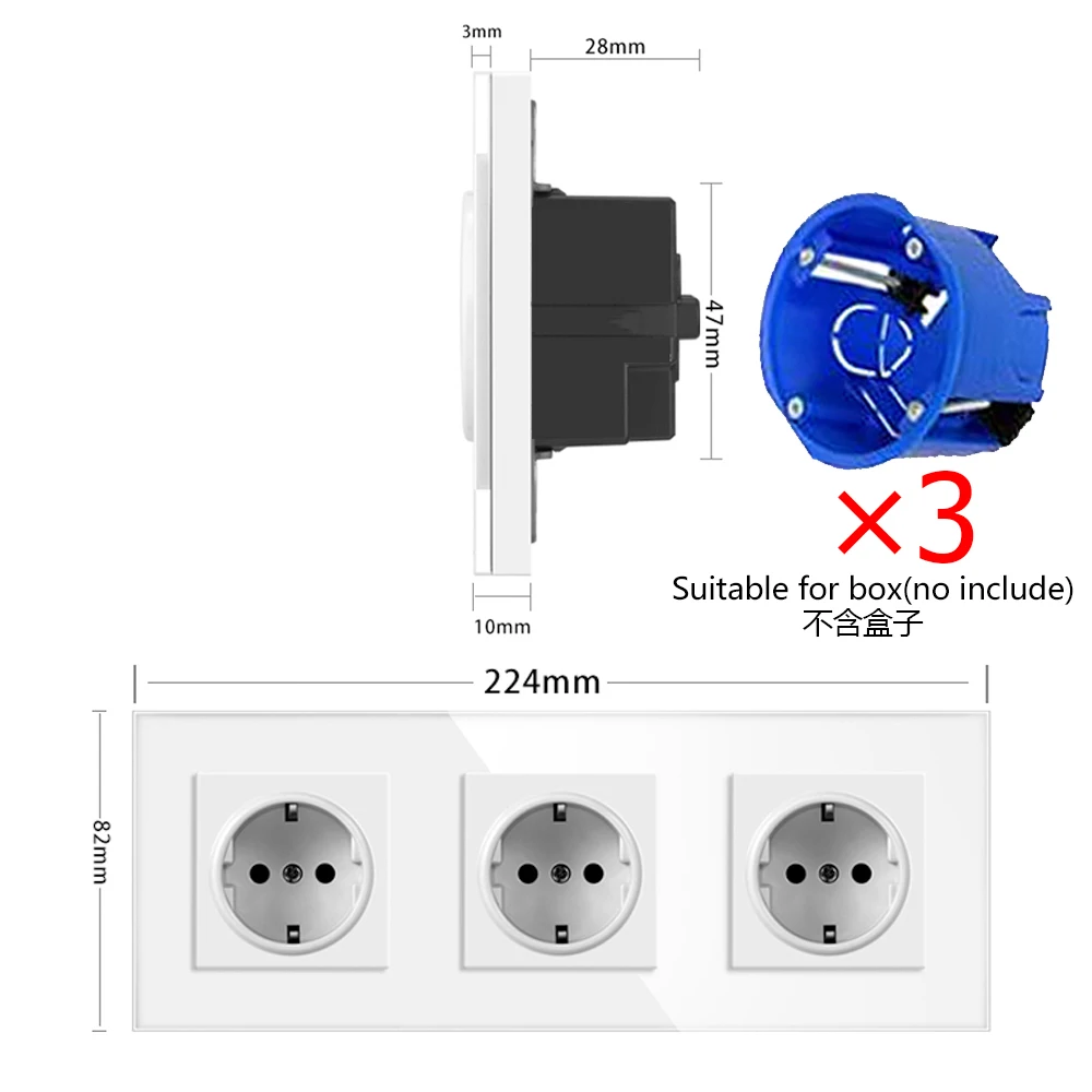 UBARO EU 224*82mm Tempered Glass Panel Wall Socket Home Power Outlet Built-in Socekt Suitable for Round Box Plug 250V 16A 
UBARO EU 224*82mm Tempered Glass Panel Wall Socket Home Power Outlet Built-in Socekt Suitable for Round Box Plug 250V 16A