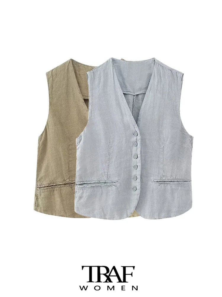 TRAF Women Fashion With Tab Asymmetric Linen Waistcoat Vintage V Neck Sleeveless Female Outerwear Chic Vest Tops
TRAF Women Fashion With Tab Asymmetric Linen Waistcoat Vintage V Neck Sleeveless Female Outerwear Chic Vest Tops