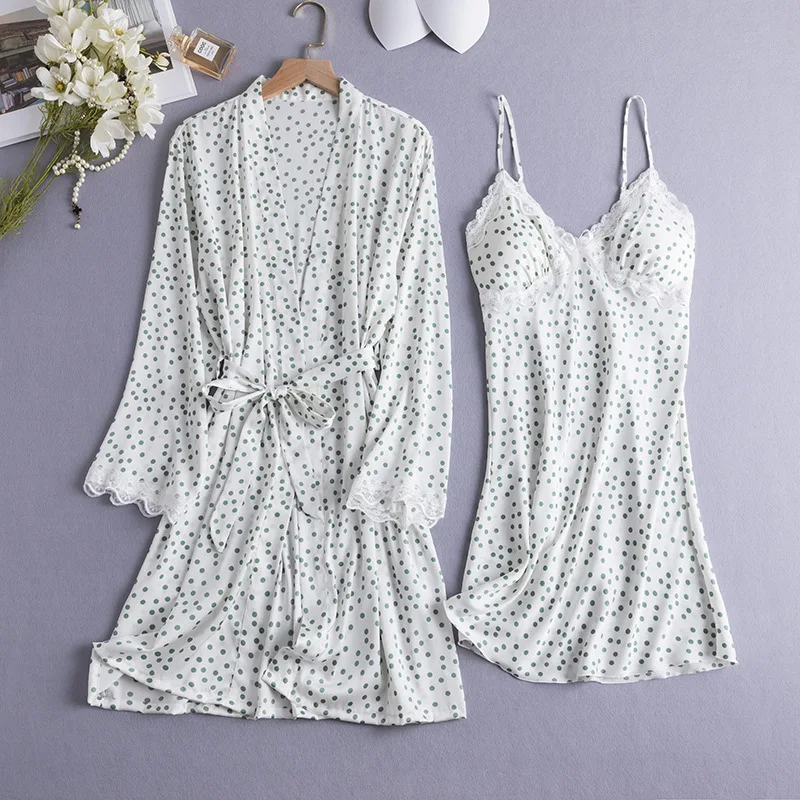 Polka Dot 2PCS Robe Suit Women Sweet Lace Home Dress Intimate Nightdress Sexy V-Neck Sleepwear Spring Summer Ice Silk Nightwear
Polka Dot 2PCS Robe Suit Women Sweet Lace Home Dress Intimate Nightdress Sexy V-Neck Sleepwear Spring Summer Ice Silk Nightwear