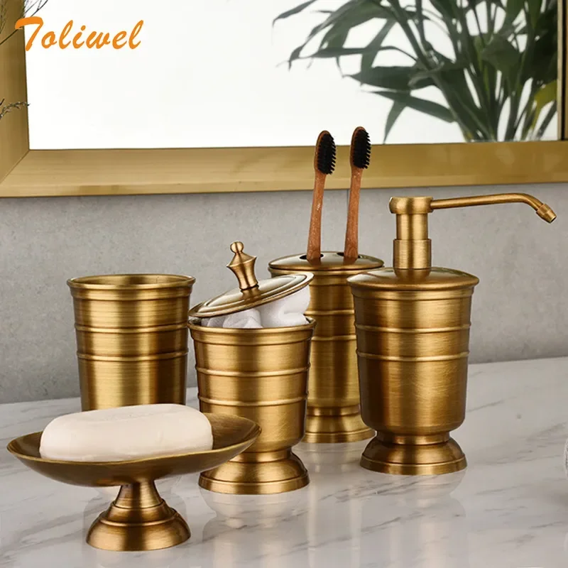 NEW 2023 Brass Soap Dish Liquid Soap Dispenser Toothbrush Holder Gargle Cup Storage Tank 5pcs Bathroom Accessory Set
NEW 2023 Brass Soap Dish Liquid Soap Dispenser Toothbrush Holder Gargle Cup Storage Tank 5pcs Bathroom Accessory Set