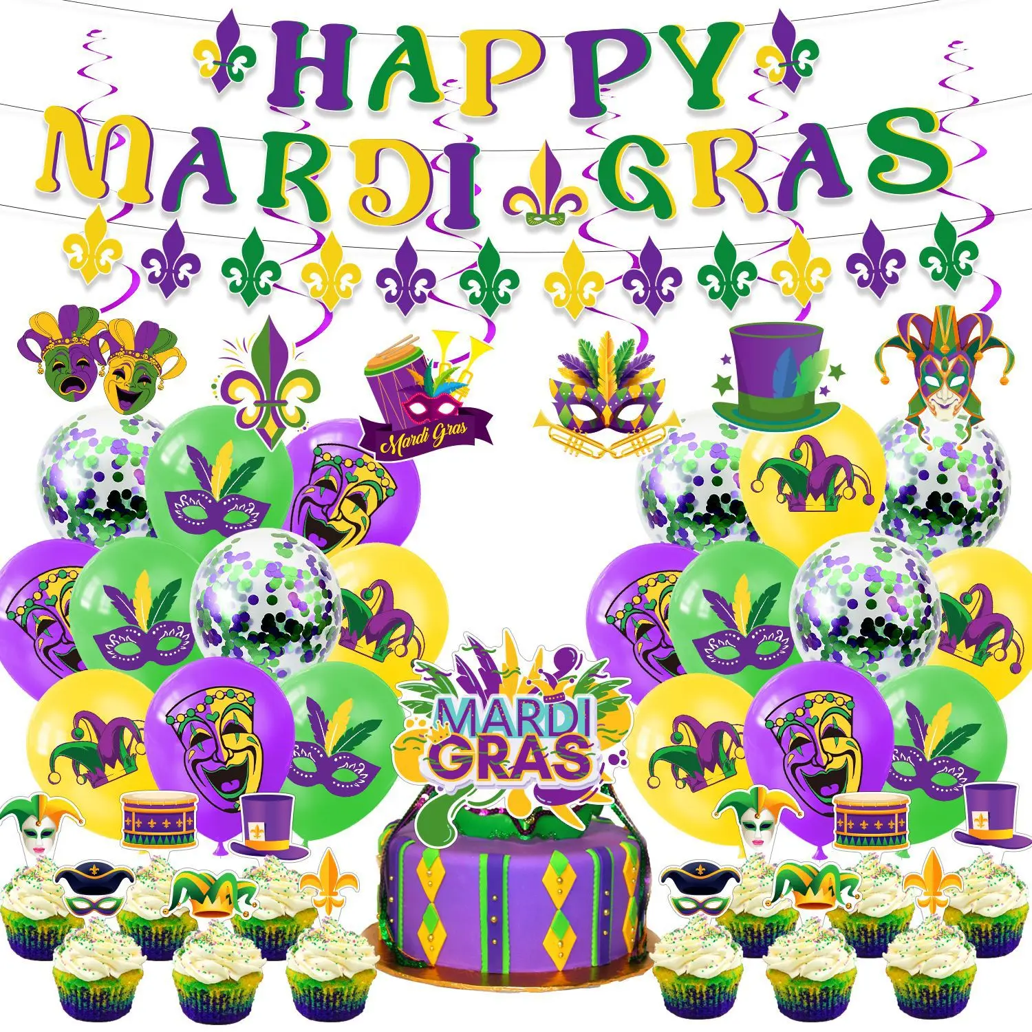 Mardi Gras Party Decorations Festive Party Supplies Alphabet Flag Latte Flower Cake Insert Card Latex Balloon Birthday Party Set
Mardi Gras Party Decorations Festive Party Supplies Alphabet Flag Latte Flower Cake Insert Card Latex Balloon Birthday Party Set