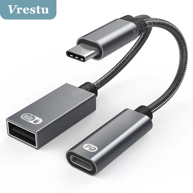 

2 Ports USB C HUB Type C Adapter Cable to PD 60W Charge USB2.0 Splitter Type-C OTG Convertor for Laptop PC iPad Pro Accessories