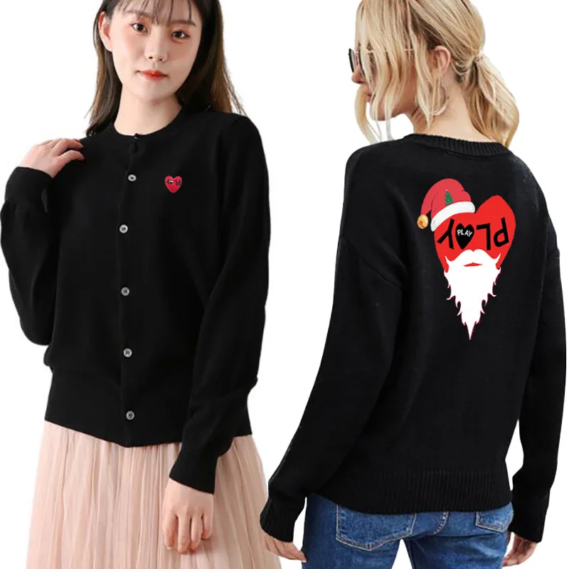 PLAY Spring Autumn Ladies Sweater O-Neck Heart Embroidery Back Cartoon Christmas Print Single Breasted Long Sleeve Cardigan 
PLAY Spring Autumn Ladies Sweater O-Neck Heart Embroidery Back Cartoon Christmas Print Single Breasted Long Sleeve Cardigan