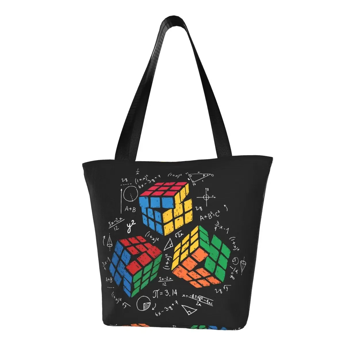 

Custom Cool Math Rubics Player Shopping Canvas Bag Women Recycling Groceries Cube Math Lovers Shopper Tote Bags