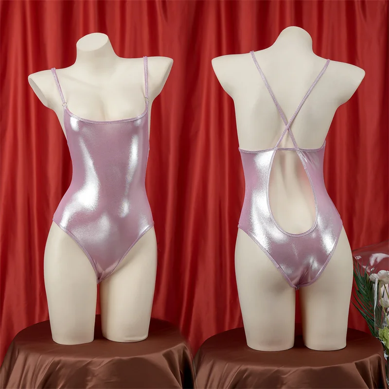 

Sexy Laser-strap Swimsuit Close-fitting Sukumizu Swimwear Bodysuit Open Jumpsuit Women Sleepwear