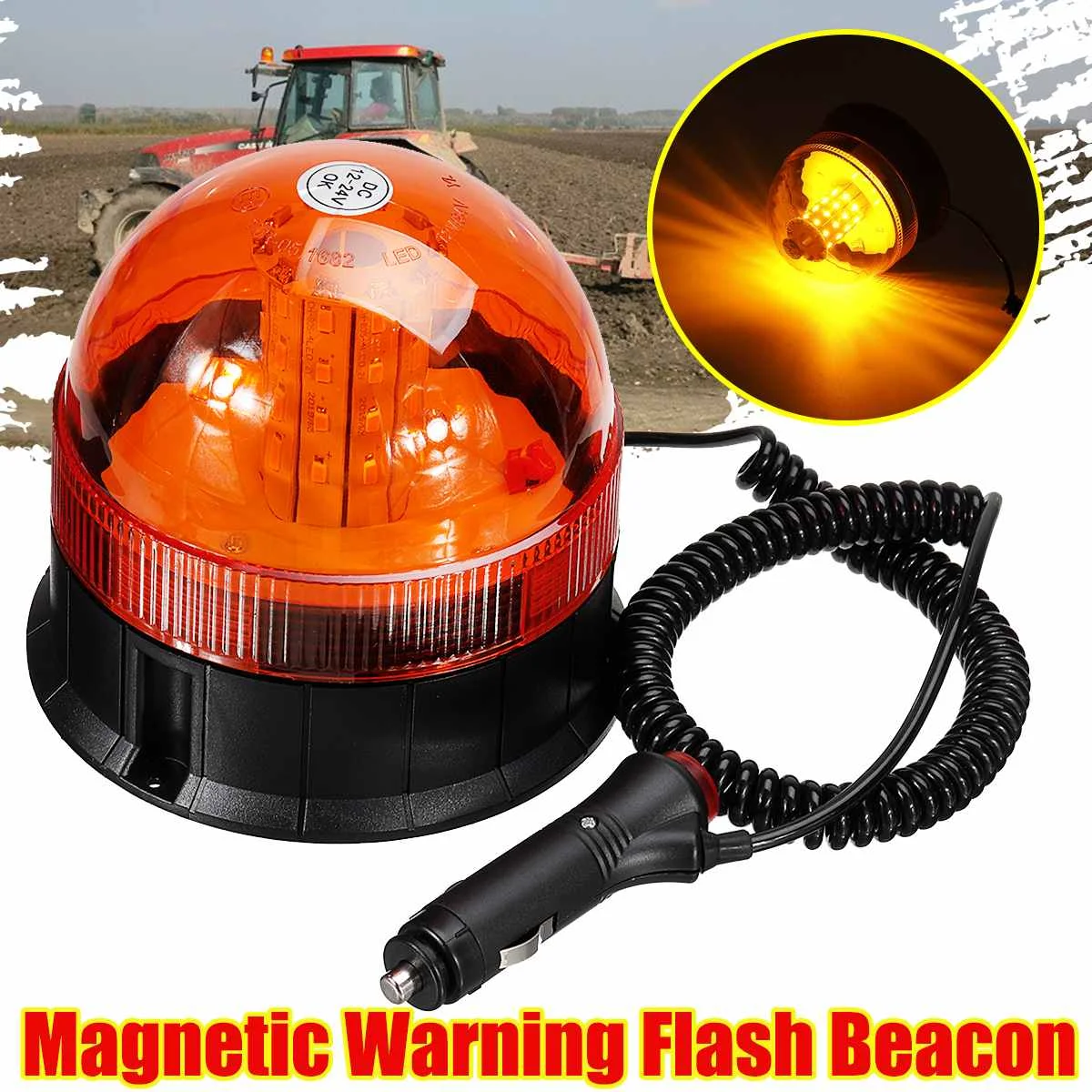 

12V 24V Magnetic Roof LED Rotating Flash Strobe Light Warning Beacon Signal Indicator Lamps Amber Truck Trailer Tractor Bus