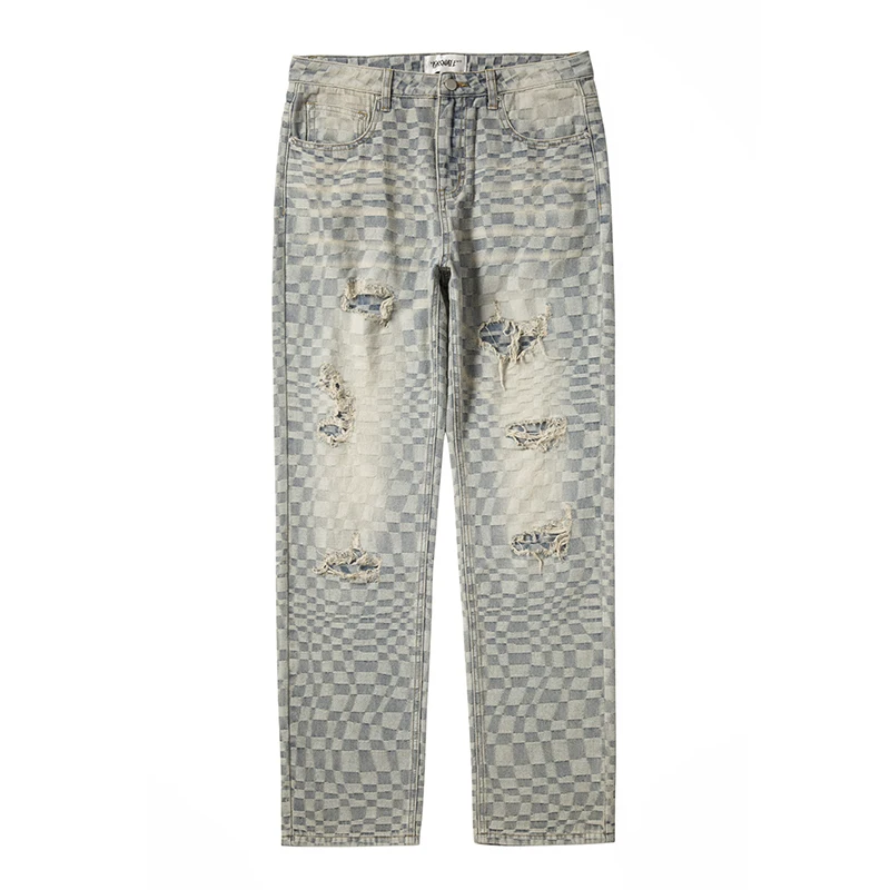 Harajuku Retro Hole Washed Distressed Plaid Jeans Pants for Men and Women Straight Casual Ripped Oversized Denim Trousers
Harajuku Retro Hole Washed Distressed Plaid Jeans Pants for Men and Women Straight Casual Ripped Oversized Denim Trousers
