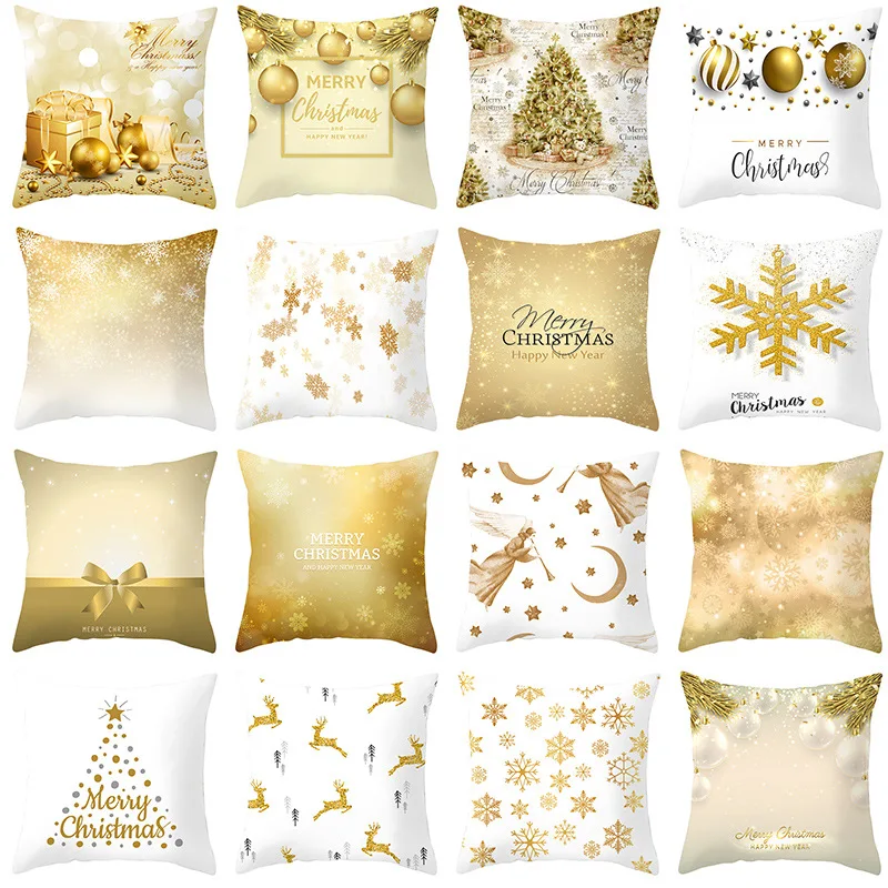 

New Golden Christmas Snowflake Peach Velvet Pillowcase Home Sofa Cushion Pillow Cushion Cover decorative pillows for sofa