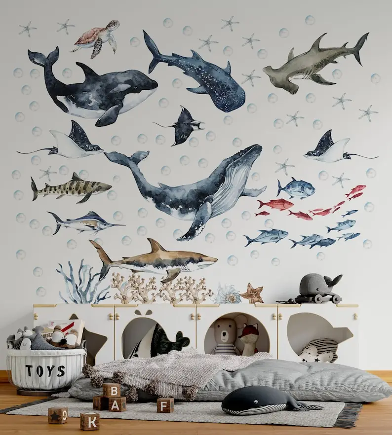 Ocean Animals Wall Decal for Kids and Nursery, shark wall decals, ocean wall stickers, sea animals wall sticker, OCEAN Life with
Ocean Animals Wall Decal for Kids and Nursery, shark wall decals, ocean wall stickers, sea animals wall sticker, OCEAN Life with