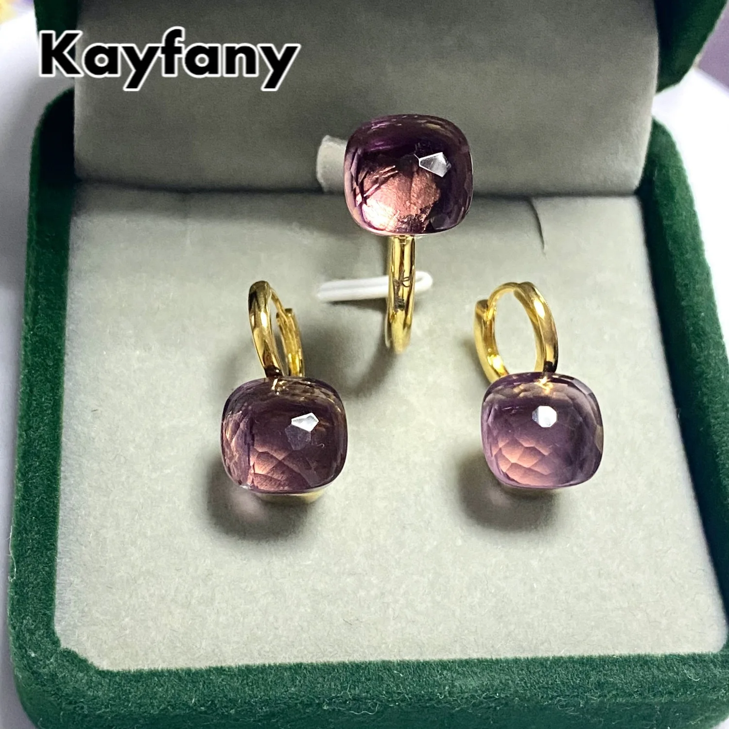 Pomellato 11.6mm Purple Crystal Jewelry Set For Women Ring Earrings Set 13Colors Candy Jewelry Set Square Candy Ring Earrings
Pomellato 11.6mm Purple Crystal Jewelry Set For Women Ring Earrings Set 13Colors Candy Jewelry Set Square Candy Ring Earrings