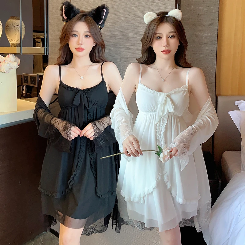 2PCS Silk Satin Sexy Lace Lingerie Nightgowns Robes Sets For Women 2023 Summer Korean Bathrobes Sleepwear Nightdress Night Dress
2PCS Silk Satin Sexy Lace Lingerie Nightgowns Robes Sets For Women 2023 Summer Korean Bathrobes Sleepwear Nightdress Night Dress