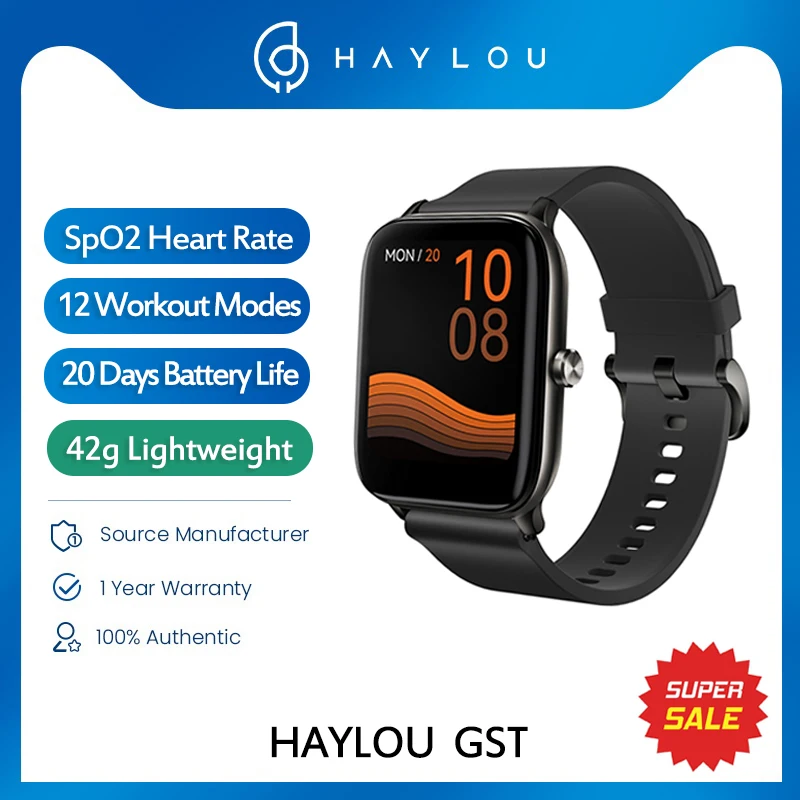 HAYLOU GST 1.69 Inch Ultra Light Smart Watch HD Full Touch Screen IP68 Waterproof Heart Rate Blood Oxygen Monitor SmartWatch
HAYLOU GST 1.69 Inch Ultra Light Smart Watch HD Full Touch Screen IP68 Waterproof Heart Rate Blood Oxygen Monitor SmartWatch