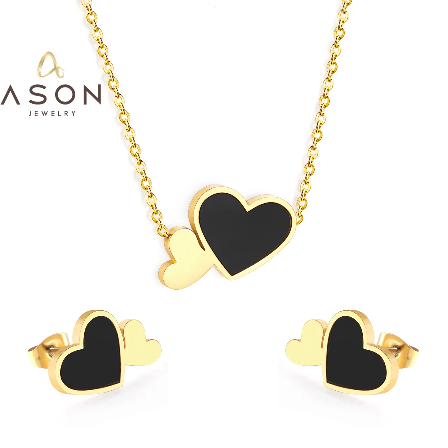 ASONSTEEL Trendy Heart to Heart Shell Pendant Necklace Stud Earrings Jewelry Set Gold Color Stainless Steel for Women Piercing
ASONSTEEL Trendy Heart to Heart Shell Pendant Necklace Stud Earrings Jewelry Set Gold Color Stainless Steel for Women Piercing
