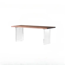 Acrylic floating dining table, rectangular pure solid wood large board desk, small household work table