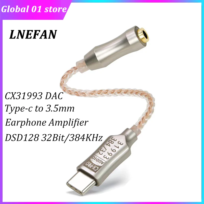 LNEFAN CX31993 USB C DAC Type C To 3.5mm Jack Headphone Amplifier 32Bit 384KHz DSD128 HiFi Audio Interface Decoding Adapter AMP
LNEFAN CX31993 USB C DAC Type C To 3.5mm Jack Headphone Amplifier 32Bit 384KHz DSD128 HiFi Audio Interface Decoding Adapter AMP