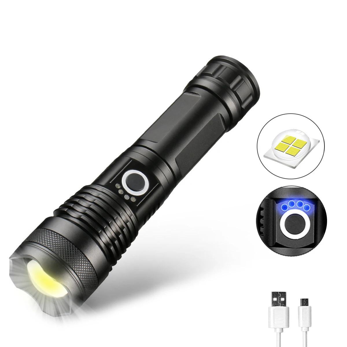 New P50 flashlight strong light long-distance LED aluminum alloy telescopic zoom USB rechargeable outdoor night fishing light
New P50 flashlight strong light long-distance LED aluminum alloy telescopic zoom USB rechargeable outdoor night fishing light