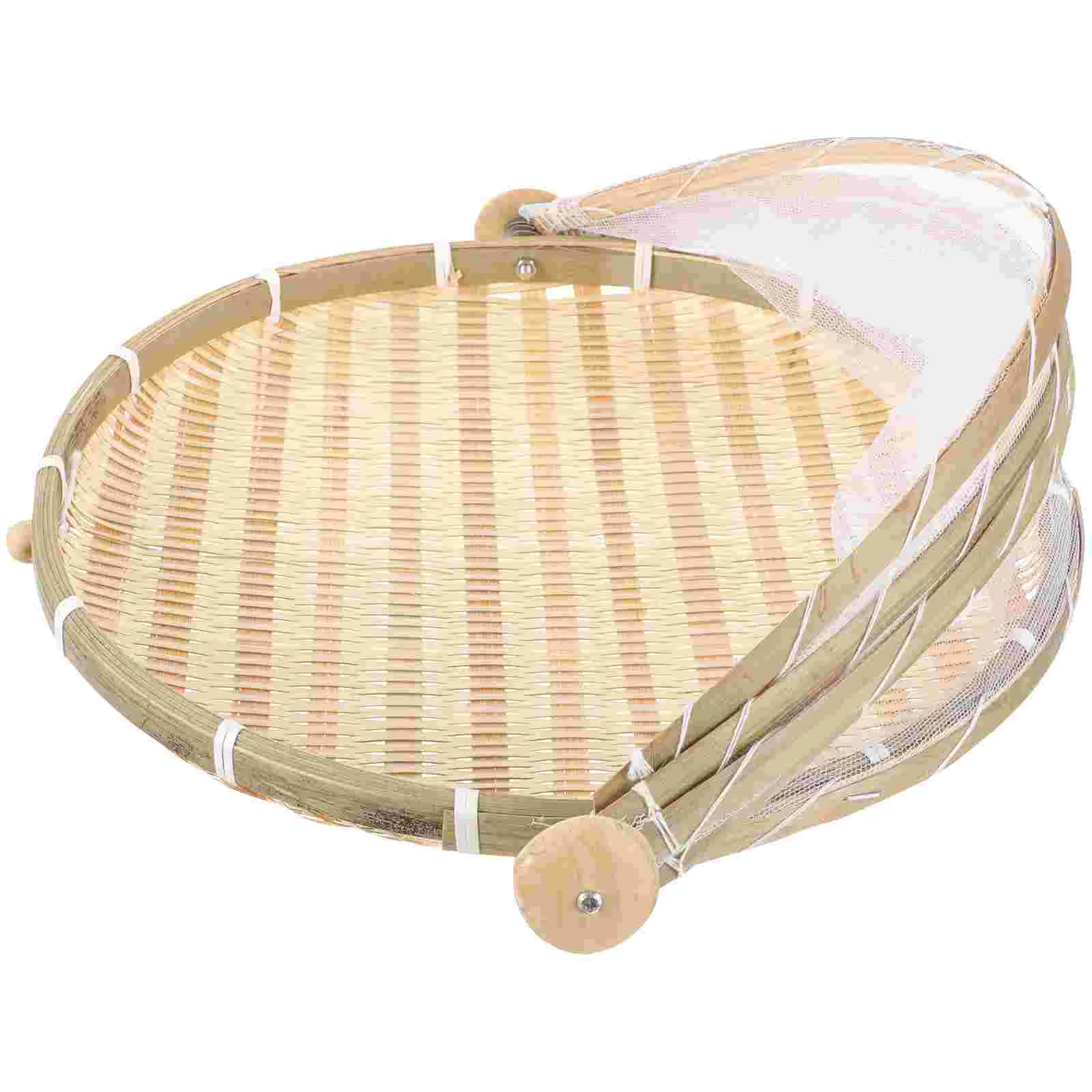 

Dustpan Storage Basket Bamboo Woven Serving Tray Cover Mesh Covers Food Tent Lid Bread Fruit Baskets