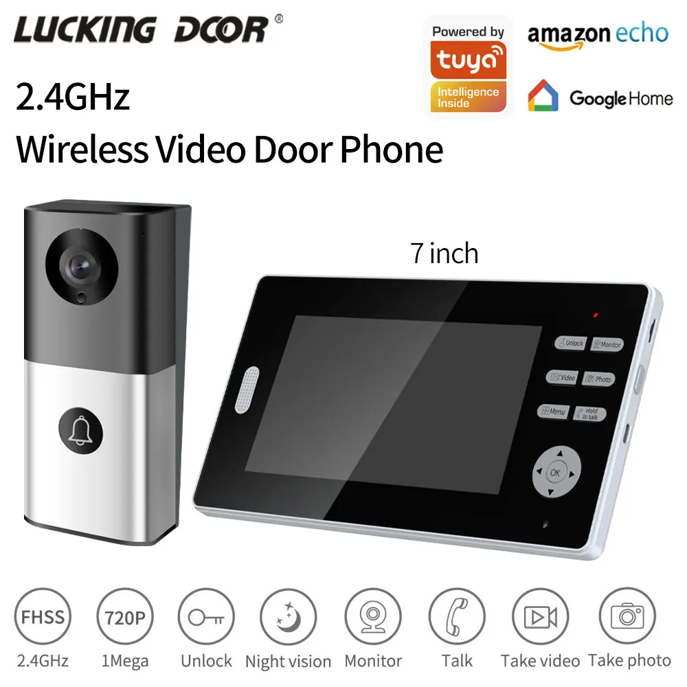 Tuya App Wireless 7" 140°Lens Camera TFT-LCD Video Door Phone Doorbell Intercom Motion Detection Remote Control Door Lock Access
Tuya App Wireless 7" 140°Lens Camera TFT-LCD Video Door Phone Doorbell Intercom Motion Detection Remote Control Door Lock Access
