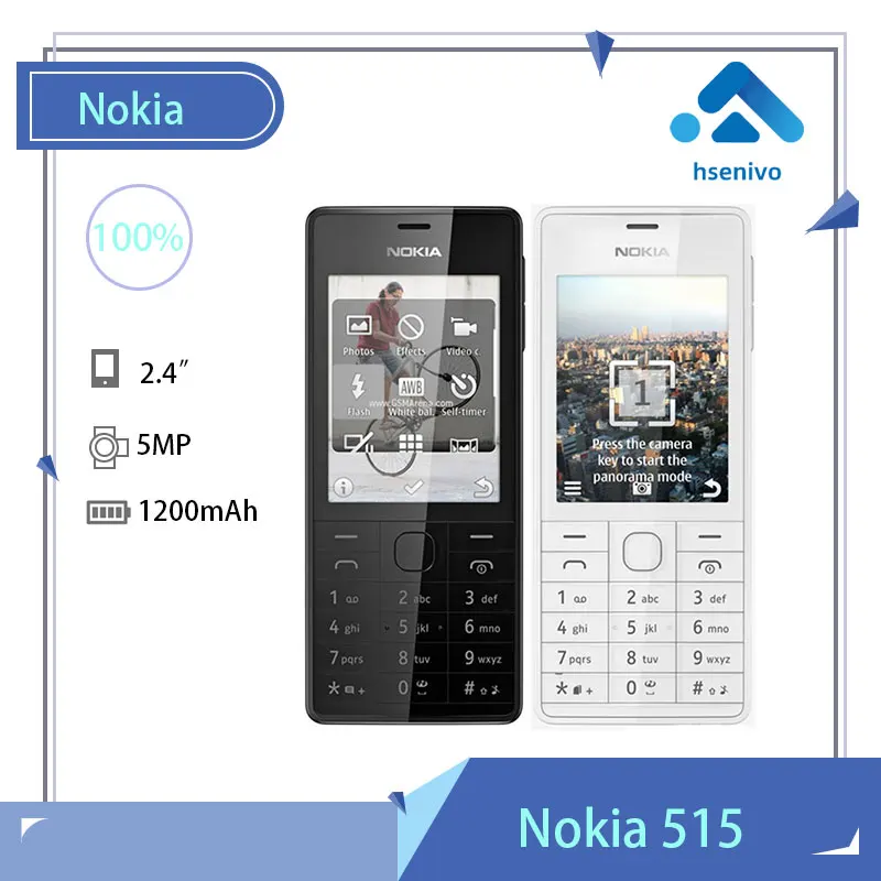 

Nokia 515 Refurbished-Original Unlocked 515 Single/Dual Sim Card 2.4 'Inch 5MP Camera 1200mAh Single Core phone Free shipping