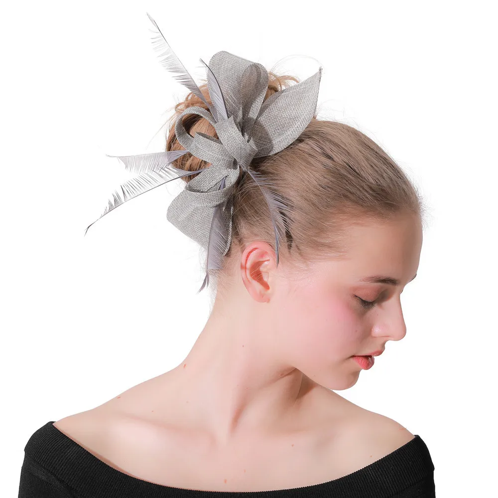 

New Tea Party Flower Fascinators Headband Derby Hat Wedding Cocktail Feathers Ribbon Fascinator Hats for Women