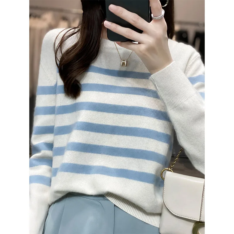 100% Pure Wool Sweater Women's Autumn And Winter New Round Neck Pullover Striped Loose Knitted Bottoming Shirt Top
100% Pure Wool Sweater Women's Autumn And Winter New Round Neck Pullover Striped Loose Knitted Bottoming Shirt Top