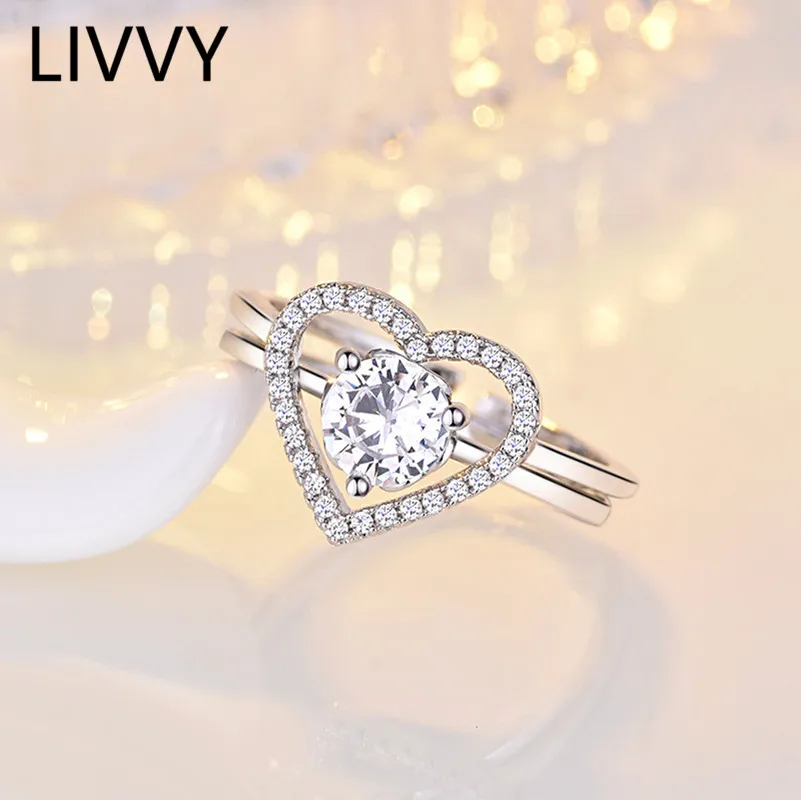 LIVVY 2pcs Silver Color Hollow Love Heart-Shaped Zircon Adjustable Ring Women Simple Fashion Wedding Anniversary Jewelry Gift 
LIVVY 2pcs Silver Color Hollow Love Heart-Shaped Zircon Adjustable Ring Women Simple Fashion Wedding Anniversary Jewelry Gift