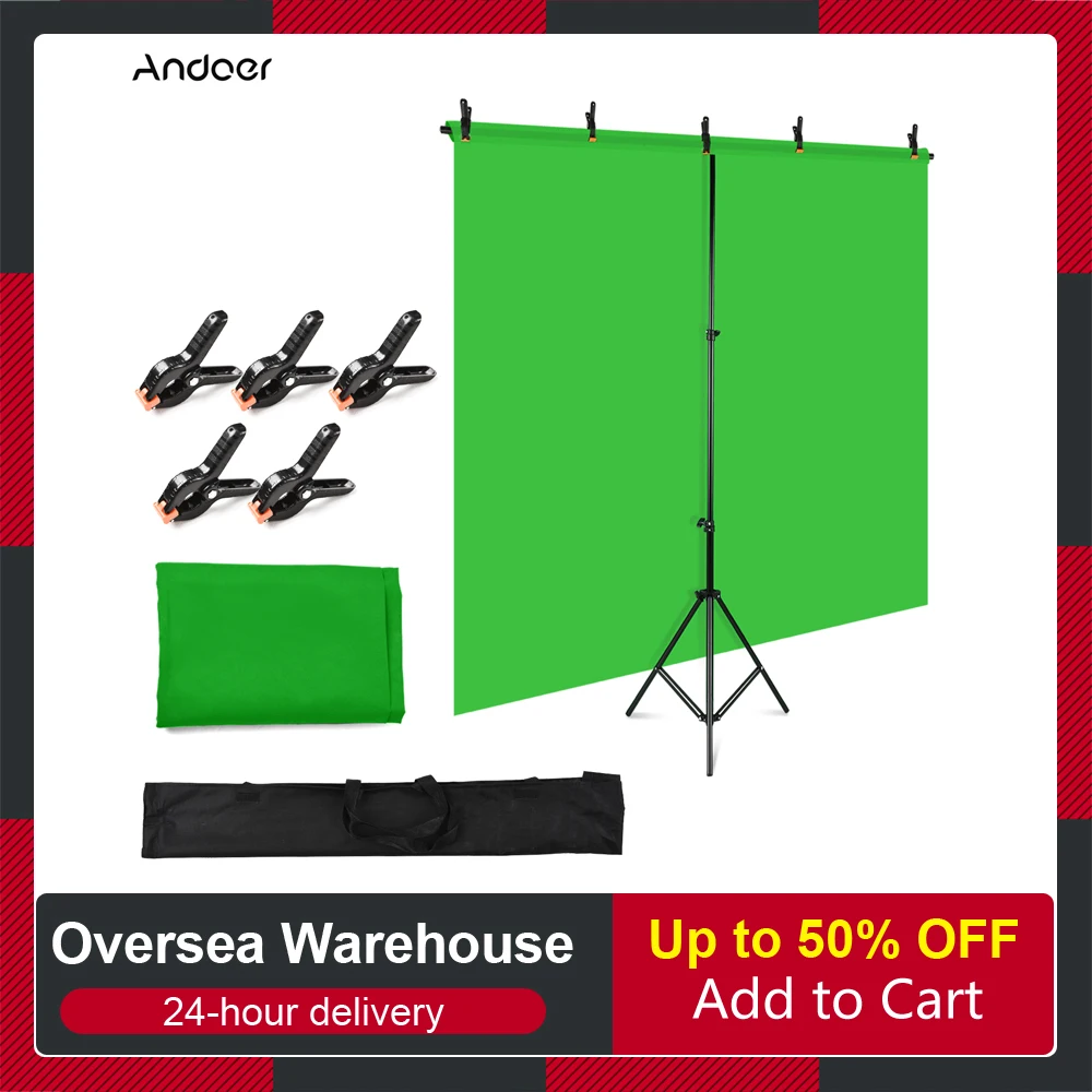 Andoer 5x7ft Solid Color Backdrop Photography Kit with 5x7ft T-Shaped Background Adjustable Stand 5 Spring Clamps
Andoer 5x7ft Solid Color Backdrop Photography Kit with 5x7ft T-Shaped Background Adjustable Stand 5 Spring Clamps