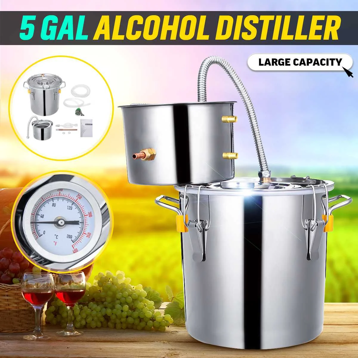 8 Gallon 30L/18L/10L Home DIY Distiller Moonshine Alcohol Still Stainless Alcohol Whisky Brandy Wine Essential Oil Brewing Kit
8 Gallon 30L/18L/10L Home DIY Distiller Moonshine Alcohol Still Stainless Alcohol Whisky Brandy Wine Essential Oil Brewing Kit
