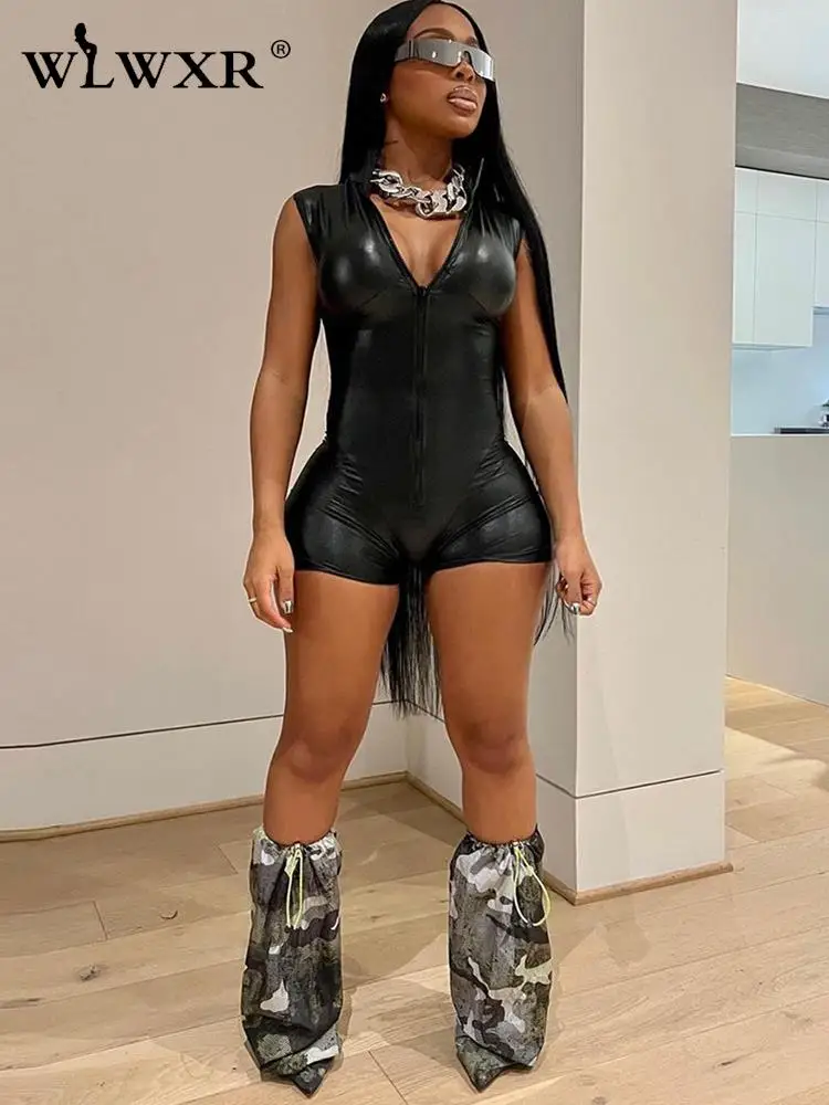 WLWXR Antumn Black Faux Leather Jumpsuit Women 2022 V Neck Sleeveless Zipper Rompers One-pieces Outfits Skinny Rompers Female
WLWXR Antumn Black Faux Leather Jumpsuit Women 2022 V Neck Sleeveless Zipper Rompers One-pieces Outfits Skinny Rompers Female