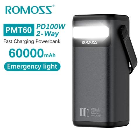 ROMOSS PMT60 Power Bank 60000 мАч 100Вт Type C USB-A повер банк мощный PD быстрой зарядкой Romoss 60000мАч внешний аккумулятор For Xiaomi 13/14 iphone HUAWEI смартфон ноутбук