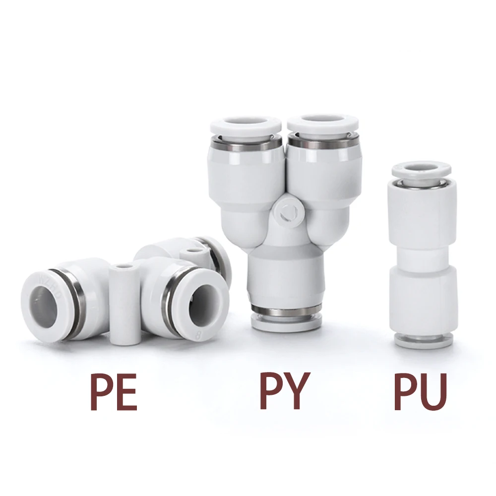 

PU PE PY White Pneumatic Quick Connector Air Hose Straight Through Tee Quick Connector Plastic Connector 4 6 8 10 12 14 16mm