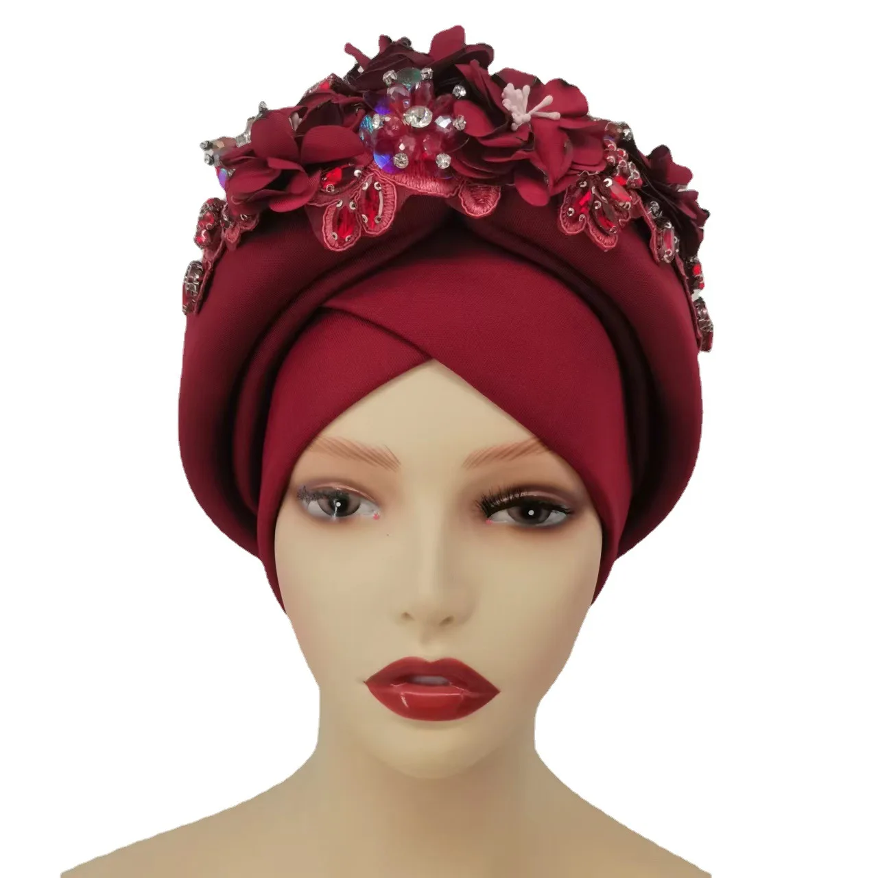 

Красивая Женская головная повязка, Африканский головной убор, нигерийский головной убор с бусинами и камнями, швейная ткань для искусственных волос, 1 комплект