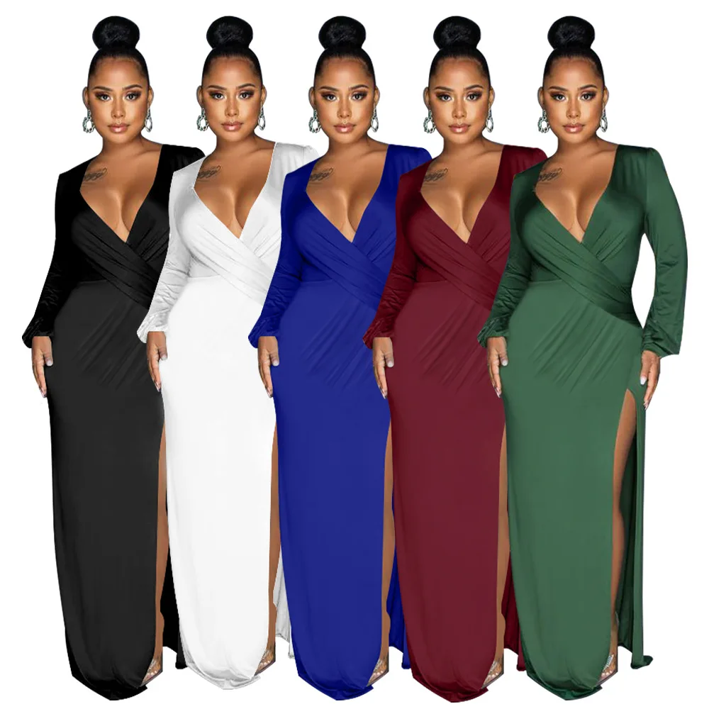 Autumn Lantern Sleeves V-neck Solid Color Long Dress Sexy Open Drag Floor Dress Birthday Dress for Women Summer Dress Party 1205 
Autumn Lantern Sleeves V-neck Solid Color Long Dress Sexy Open Drag Floor Dress Birthday Dress for Women Summer Dress Party 1205