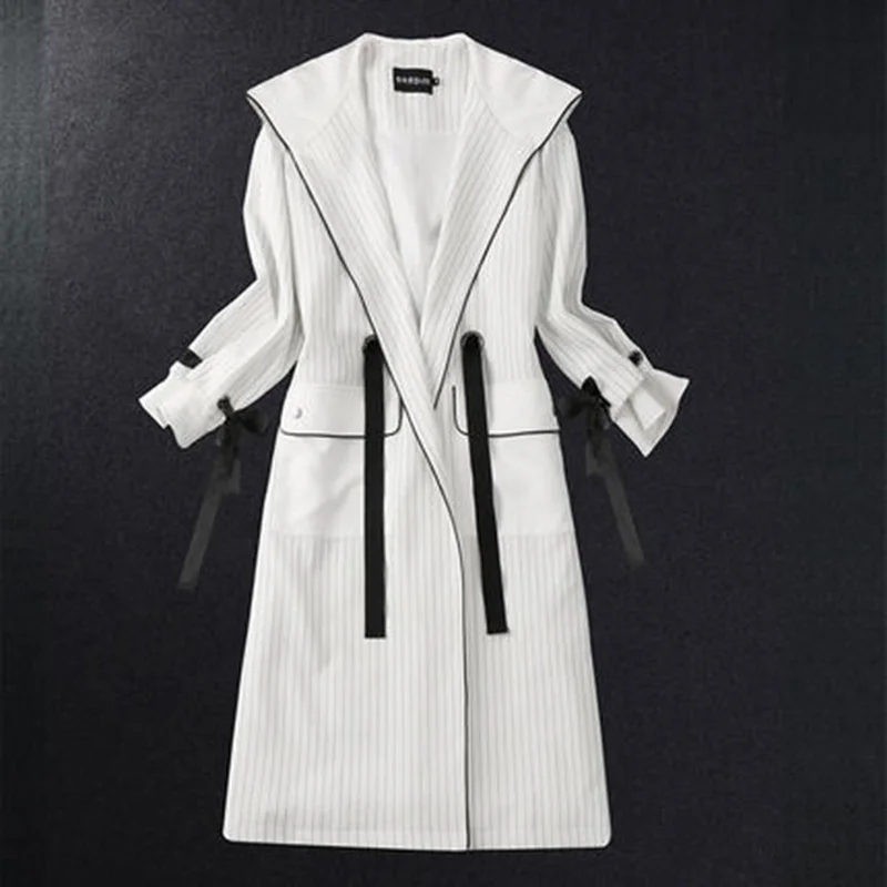 Striped trench coat Hooded Coat women's large loose over knee long coat autumn new
Striped trench coat Hooded Coat women's large loose over knee long coat autumn new