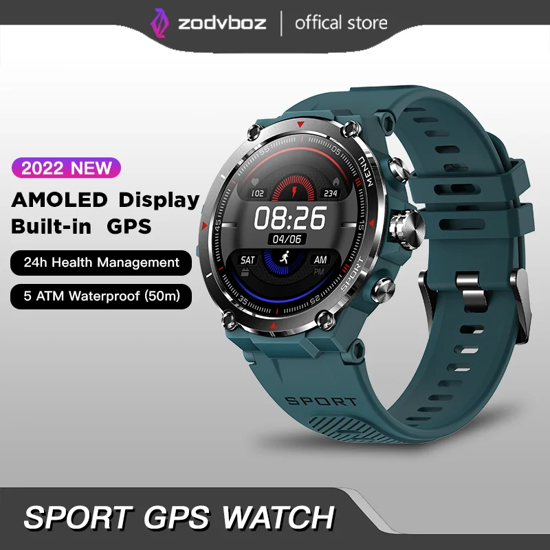 

Смарт-часы ZODVBOZ мужские, GPS, AMOLED, HD дисплей, 24 часа мониторинга здоровья, длительный срок службы батареи, водонепроницаемые 5 АТМ, Смарт-часы для Xiaomi