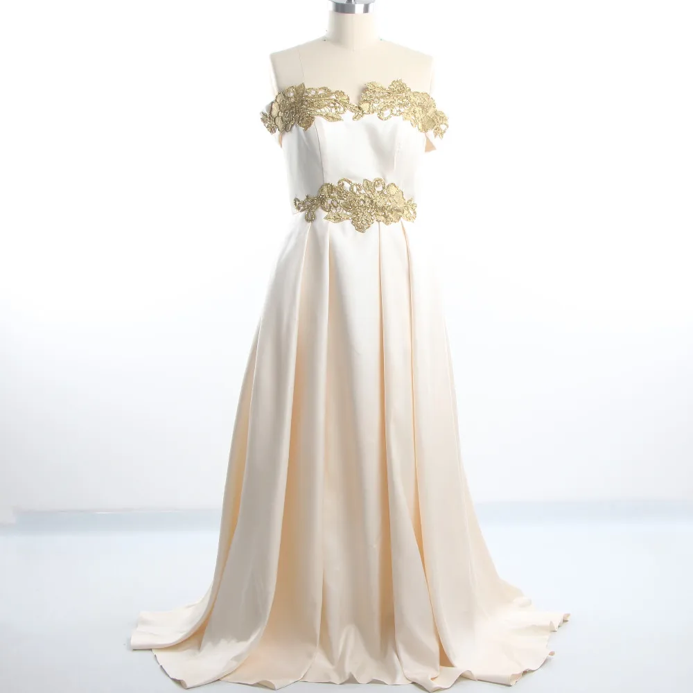 Evening Dress Champagne Golden Appliques Boat Neck Short Sleeves A-line Pleat Floor Length Plus size Women Party Dress R1487
Evening Dress Champagne Golden Appliques Boat Neck Short Sleeves A-line Pleat Floor Length Plus size Women Party Dress R1487