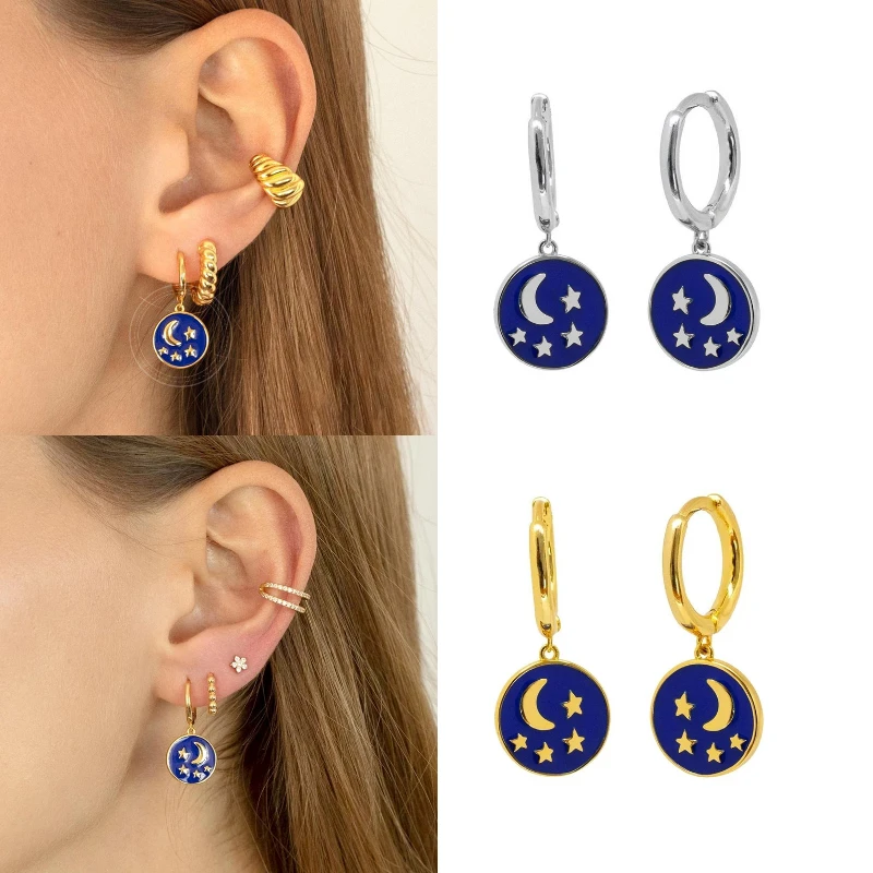 INS Trendy Ear Buckle Moon & Star Coin Pendant Hoop Earrings for Women Blue Pink Red Circle Earrings Fashion Jewelry Accessories
INS Trendy Ear Buckle Moon & Star Coin Pendant Hoop Earrings for Women Blue Pink Red Circle Earrings Fashion Jewelry Accessories