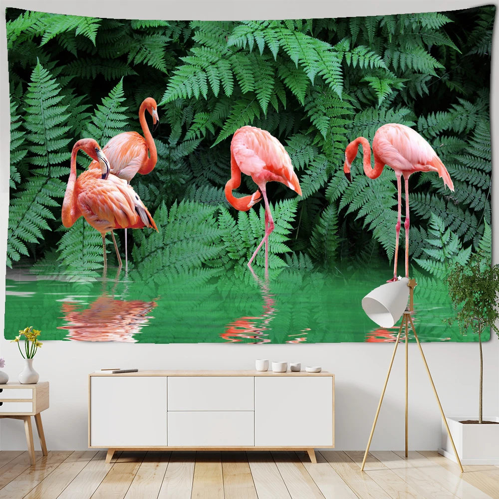 

Nature Palm Tree Landscape Flamingo Tapestries Animal Leaves Tropical Tree Tapestry Wall Fabric Tablecloth Beach Wall Cloth