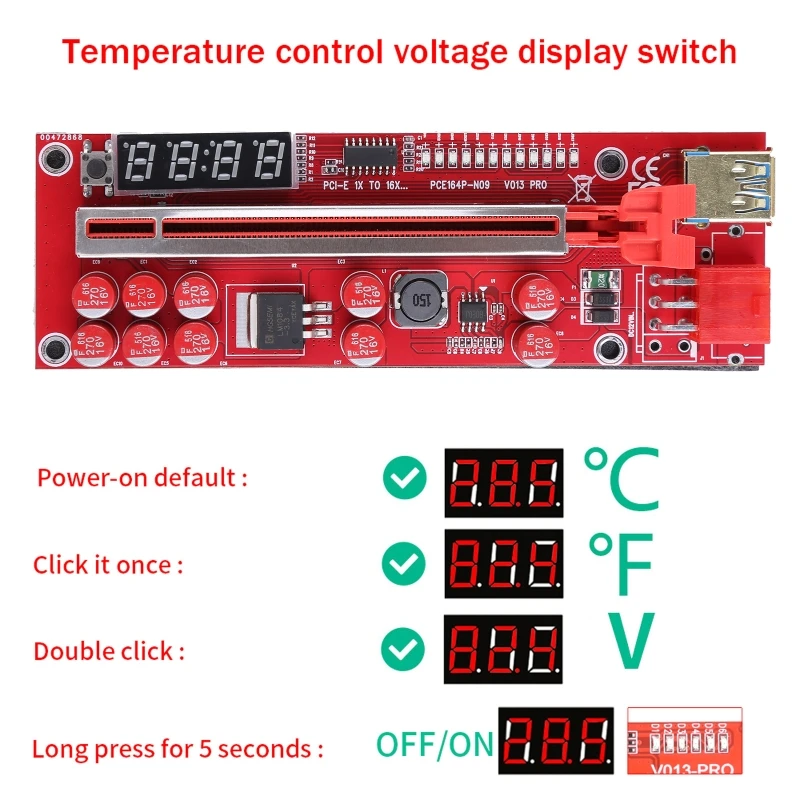 VER013 Pro Mining PCIE Riser Adapter Card Graphics Extension PCI-E 1X 16X Riser Red Board USB3.0 15Pin 6Pin Power
VER013 Pro Mining PCIE Riser Adapter Card Graphics Extension PCI-E 1X 16X Riser Red Board USB3.0 15Pin 6Pin Power