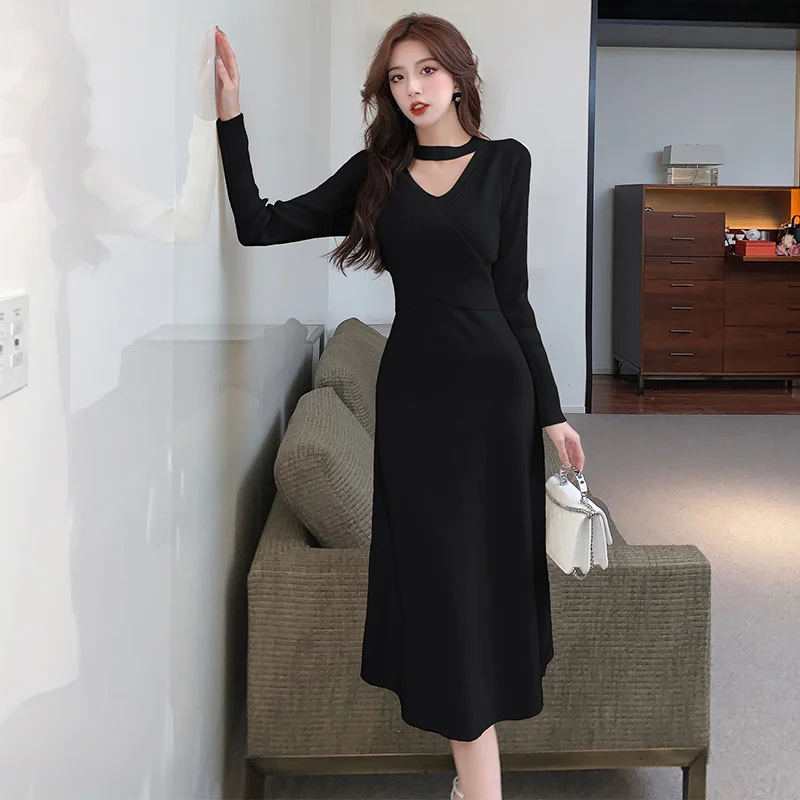 Knitted Dress For Women Autumn Winter French Hollow Out Slim A-Line V-Neck Pullover Dress Cross Lace Up Chic Sweater Dress P671
Knitted Dress For Women Autumn Winter French Hollow Out Slim A-Line V-Neck Pullover Dress Cross Lace Up Chic Sweater Dress P671
