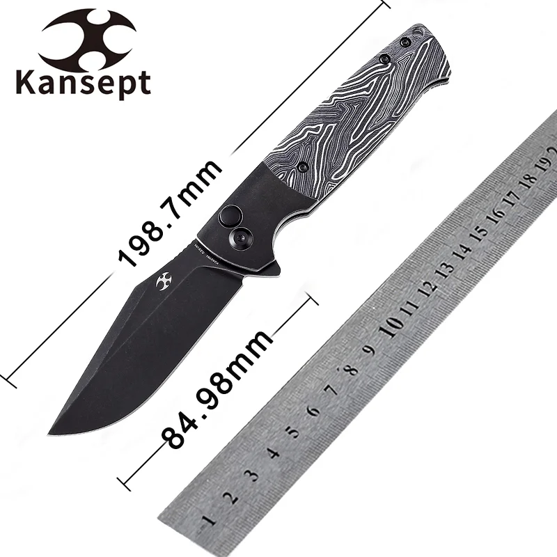 

Kansept Shikari SBL K2027 Clip Point Folding Knives Damascus/CPM S35VN Blade with Titanium Handle for Camping Hunting EDC Carry