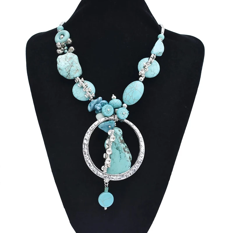 

Turquoise Women Drop Dangle Necklaces Bohemian Pendants Statement Necklaces Gypsy Party Vintage Chokers Necklaces Female