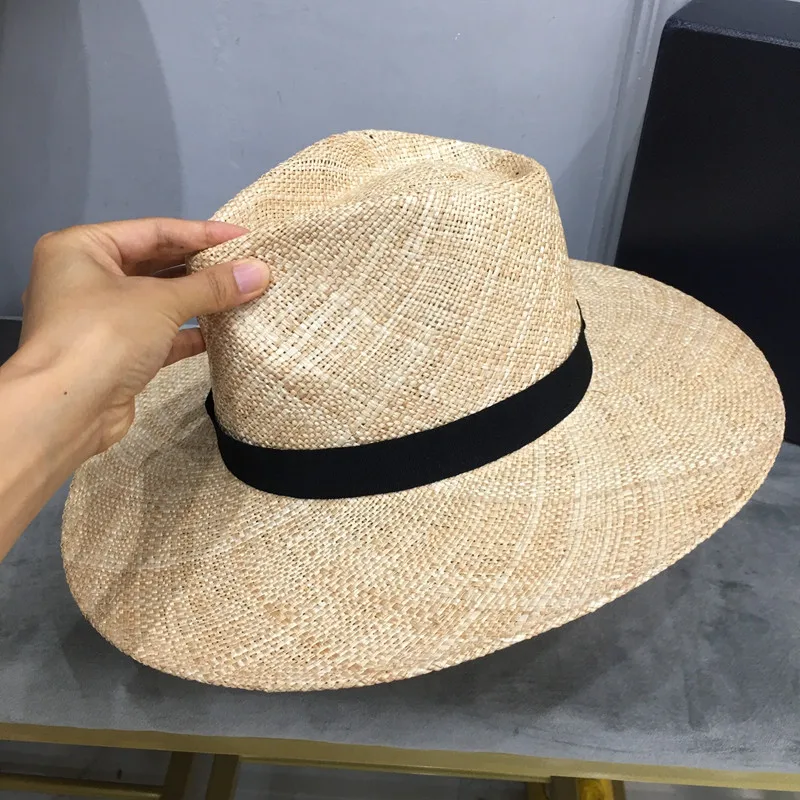 

202208-shi Dropshipping natural treasure grass solid classic light Breathable fedoras cap men women leisure panama jazz hat