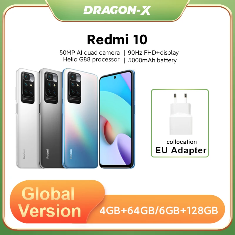 Глобальная версия Xiaomi Redmi 10 64 Гб/128 Гб новый смартфон MediaTek Helio G88 Octa Core90Hz FHD дисплей