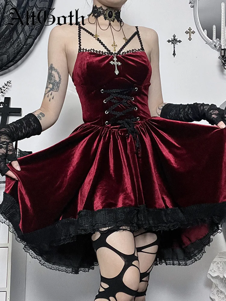 Женское платье с высокой талией AltGoth, элегантное готическое бархатное платье в стиле эмо, винтажная уличная одежда в стиле Харадзюку, Y2k
Женское платье с высокой талией AltGoth, элегантное готическое бархатное платье в стиле эмо, винтажная уличная одежда в стиле Харадзюку, Y2k