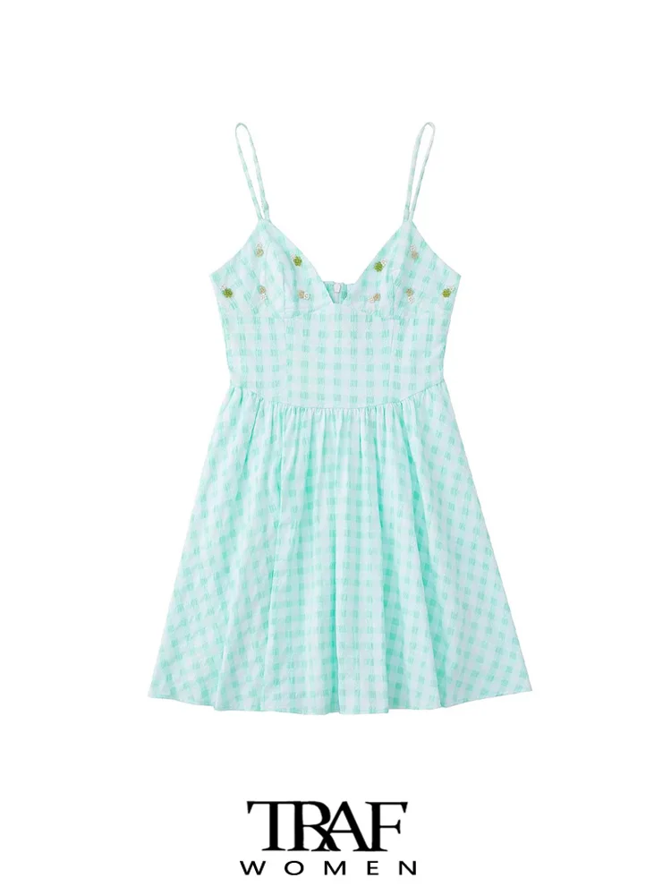 TRAF Women Fashion Flower-Shaped Beads Check Mini Dress Vintage Backless Zipper Thin Straps Female Dresses Vestidos Mujer
TRAF Women Fashion Flower-Shaped Beads Check Mini Dress Vintage Backless Zipper Thin Straps Female Dresses Vestidos Mujer