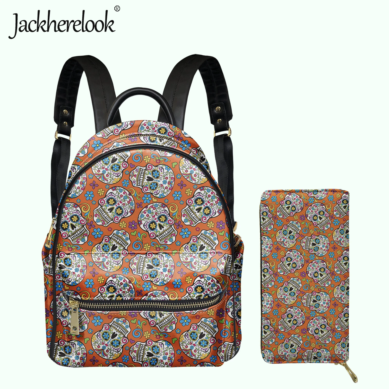 Jackherelook Cool Sugar Skull Gothic Printed Lady Backpack Set 2Pcs/Set School Bag with Long Purse PU Leather Satchel Bolsa 2022
Jackherelook Cool Sugar Skull Gothic Printed Lady Backpack Set 2Pcs/Set School Bag with Long Purse PU Leather Satchel Bolsa 2022