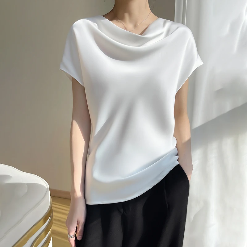 Summer New Simple Style Loose Stacked Collar Solid Silkworm Silk Gloss Pure Smooth Women's Short Sleeve Top T-shirt
Summer New Simple Style Loose Stacked Collar Solid Silkworm Silk Gloss Pure Smooth Women's Short Sleeve Top T-shirt