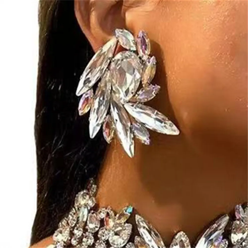 

Rhinestone AB Color Gem Geometric Wings Stud Earrings Christmas Jewelry for Women Acrylic Crystal Stone Charm Drop Earrings Gift